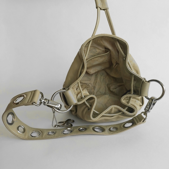 JLO by Jennifer Lopez Pleated Leather with silver Grommet Bucket Bag - Picture 7 of 12